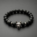 The Fenrir Silver Wolf Bead Bracelet | Matte Black Onyx & Silver Statement Bracelet for Men