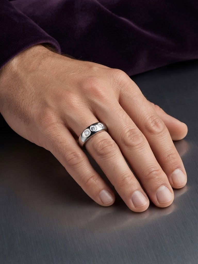 Triple Flush-Set Crystal Band Ring