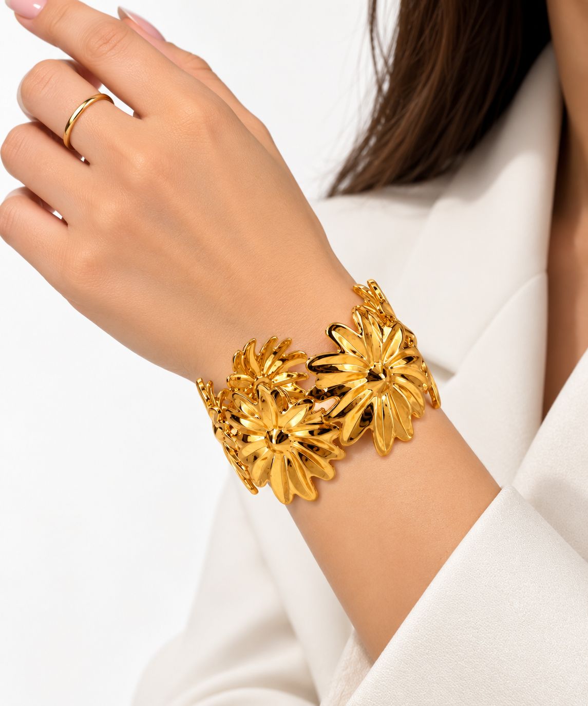 Premium Brass Finish Anti-Tarnish Floral Cuff