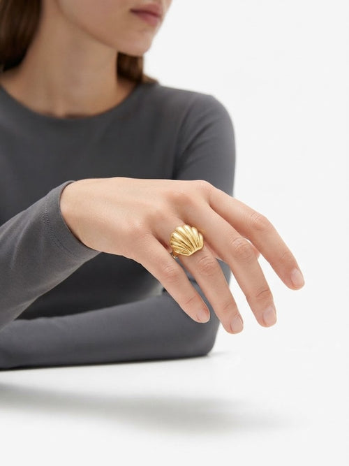 Gold Scallop Shell Statement Ring for Women