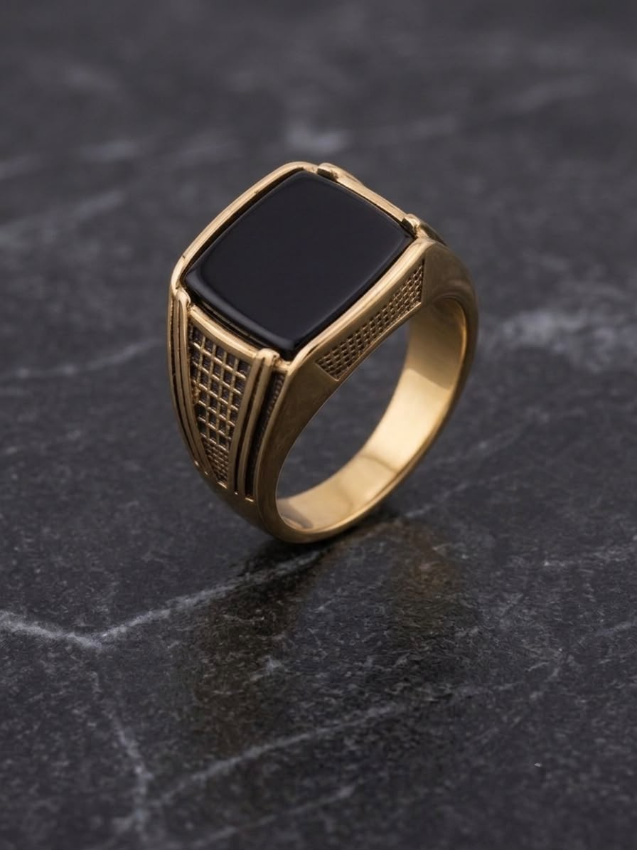The Sovereign Grid Onyx Ring | Warm Gold & Black Onyx Signet Ring for Men