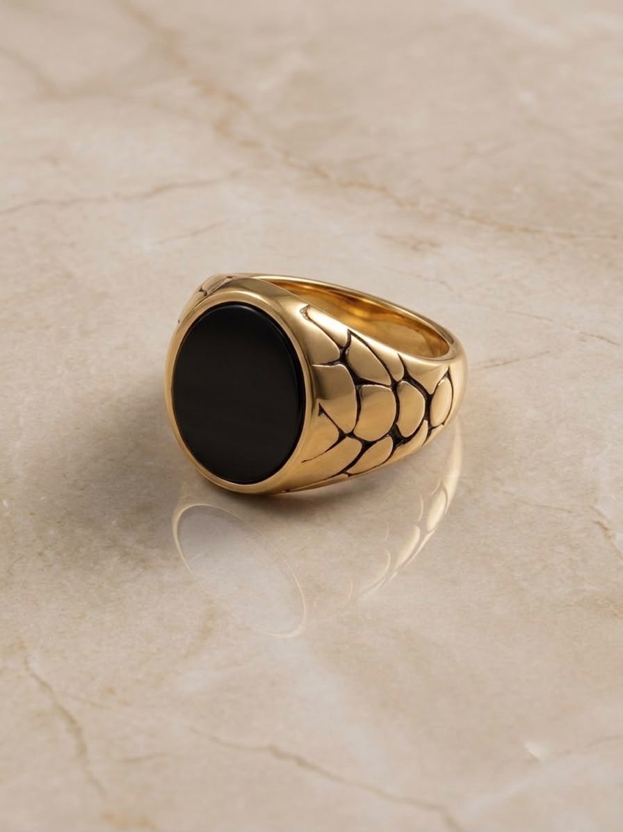 The Imperium Serpent Scale Ring | Luxury Black Onyx & Gold Signet Ring for Men