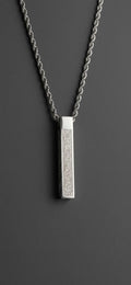 The Ayatul Kursi Silver Bar Pendant | Stainless Steel Calligraphy Bar & Rope Chain Necklace for Men