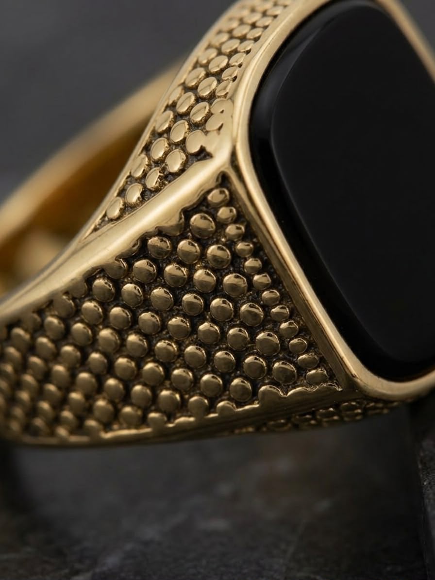 The Aurelius Dotted Onyx Signet Ring | Antique Gold & Black Onyx Men's Ring