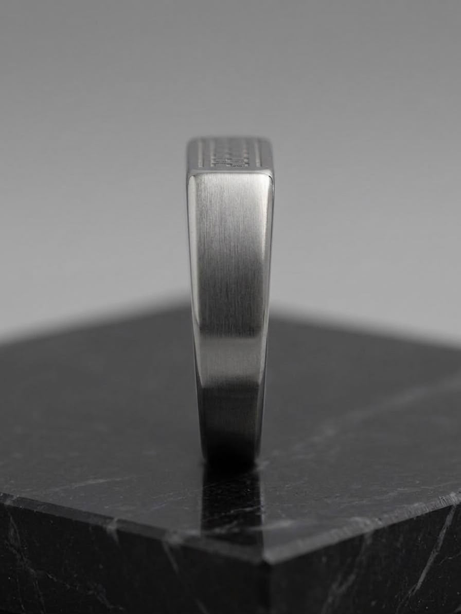 The Pantheon Greca Bar Ring | Premium Brushed Silver Greek Key Signet Ring for Men