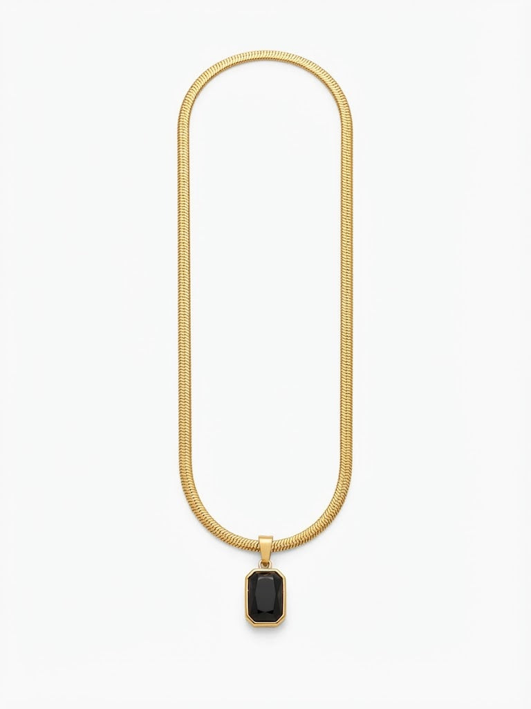 Noir Emerald-Cut Pendant Snake Chain Necklace