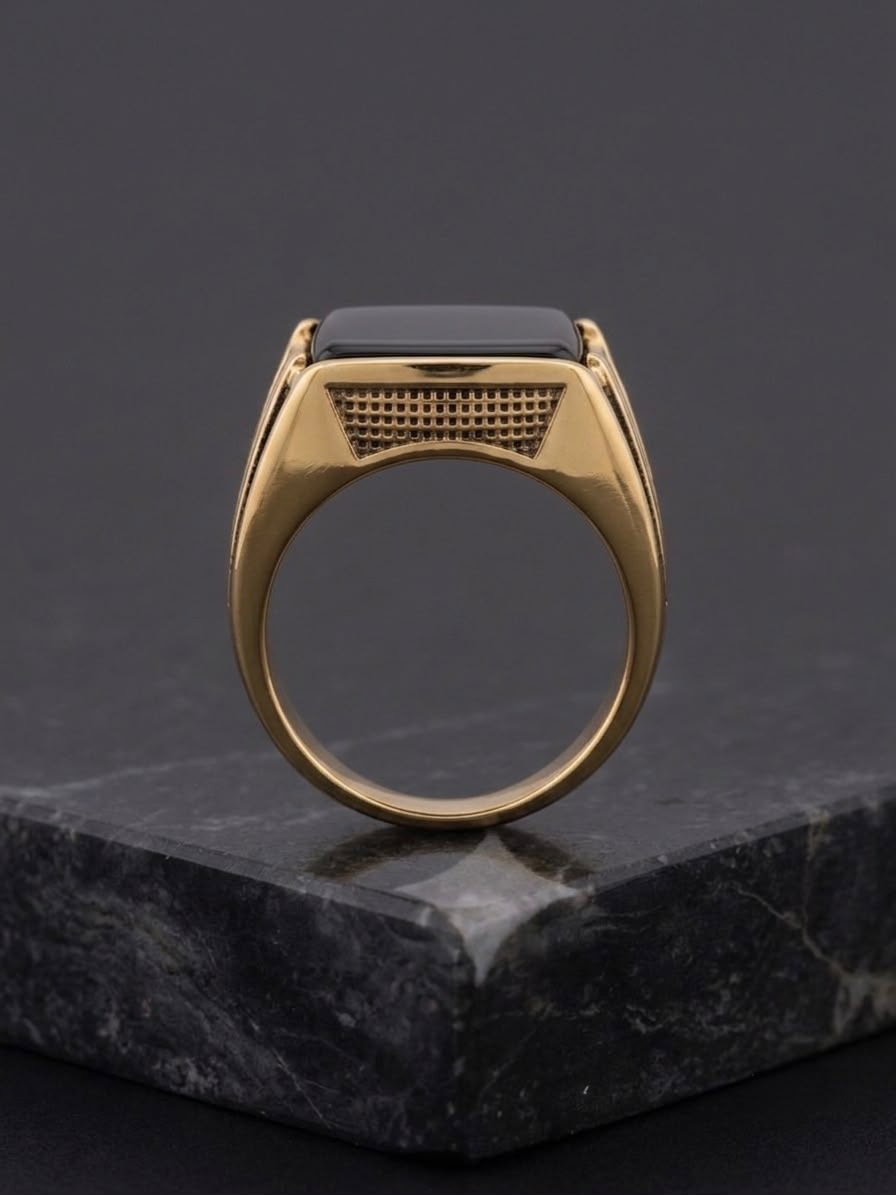 The Sovereign Grid Onyx Ring | Warm Gold & Black Onyx Signet Ring for Men