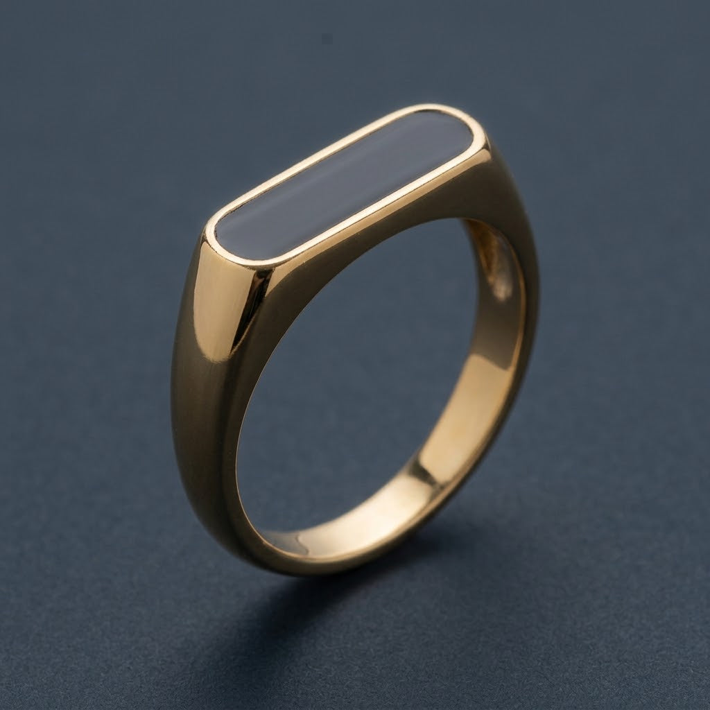H&M Jewels Premium Brass Finish Anti-Tarnish Onyx Bar Ring