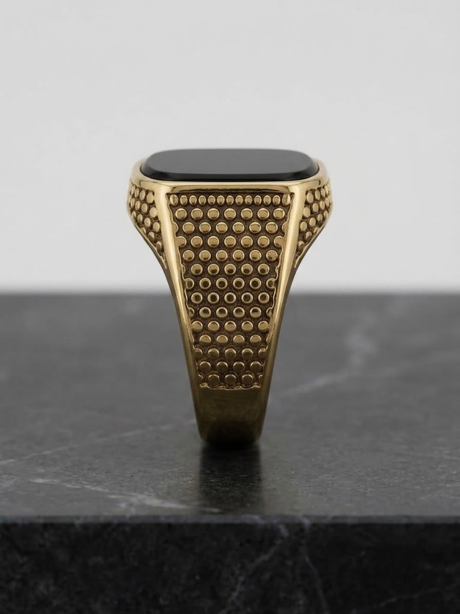 The Aurelius Dotted Onyx Signet Ring | Antique Gold & Black Onyx Men's Ring