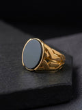 The Dynasty Geometric Cutout Ring | Warm Gold & Black Onyx Oval Signet Ring for Men