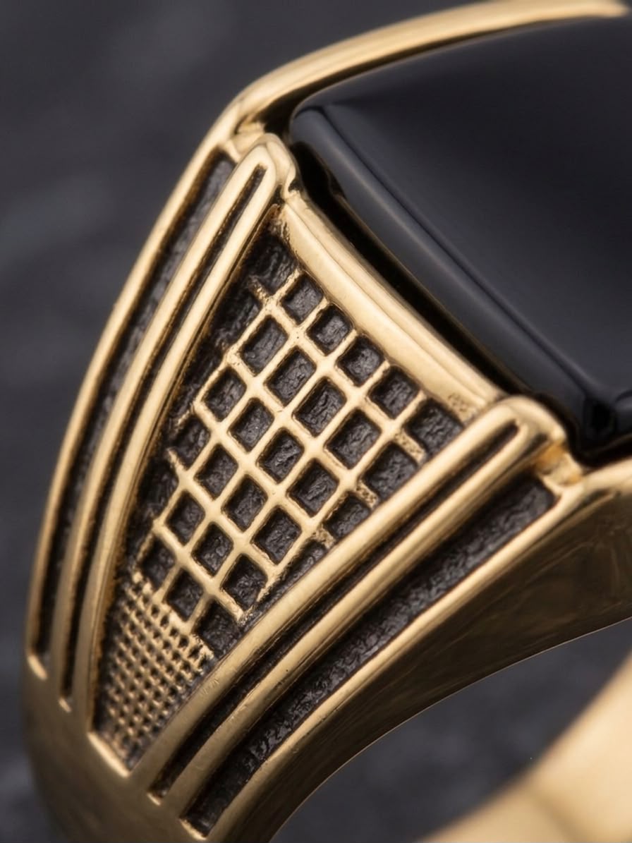 The Sovereign Grid Onyx Ring | Warm Gold & Black Onyx Signet Ring for Men