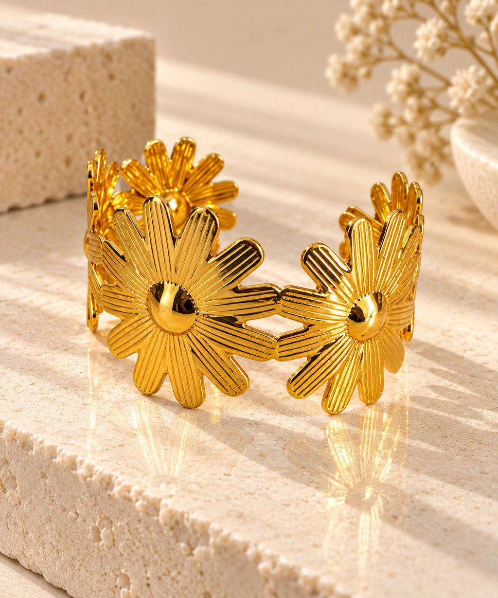 H&M Jewels Premium Brass Finish Anti-Tarnish Textured Daisy Cuff