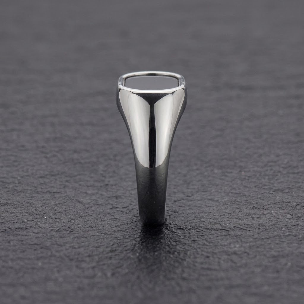 The Oval Onyx Silver Signet Ring | Men's Stainless Steel Black Enamel Ring