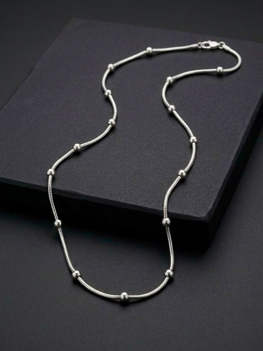 The Orion Beaded Snake Chain | Premium Silver Station Necklace for Men