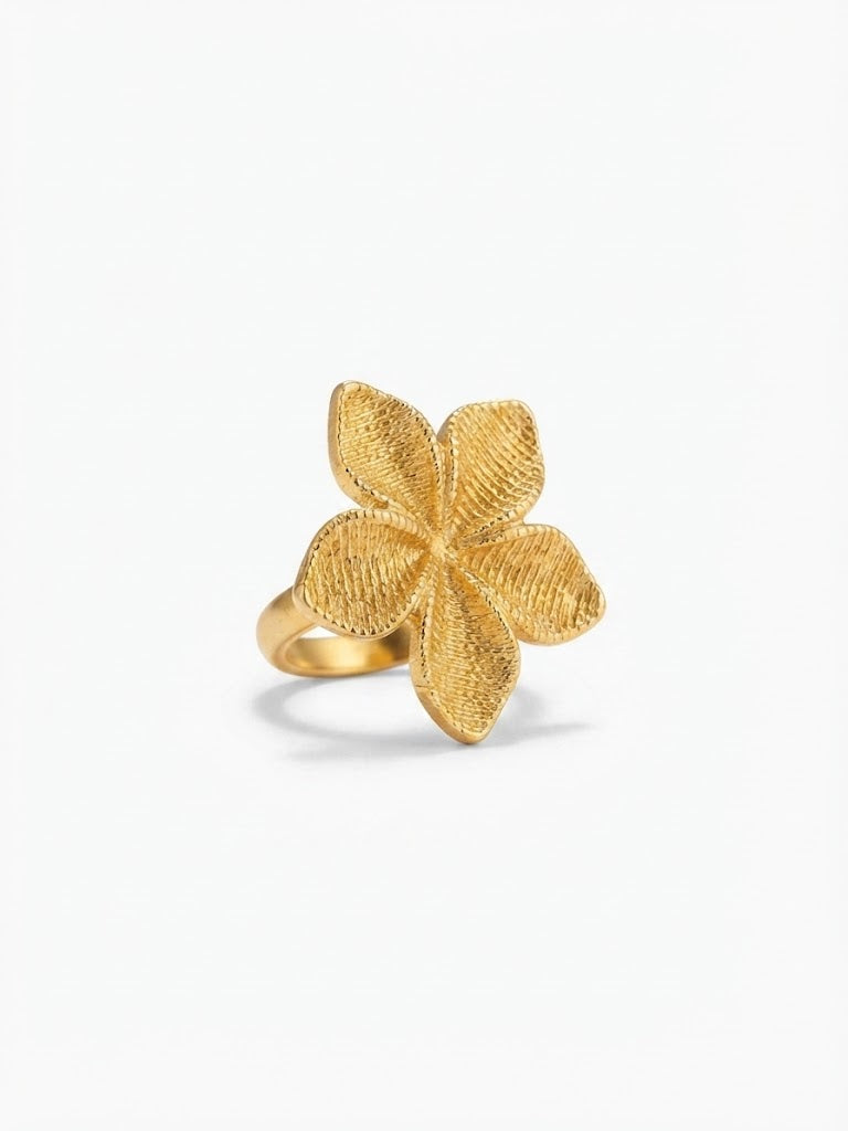 Gold Plumeria Floral Statement Ring for Women