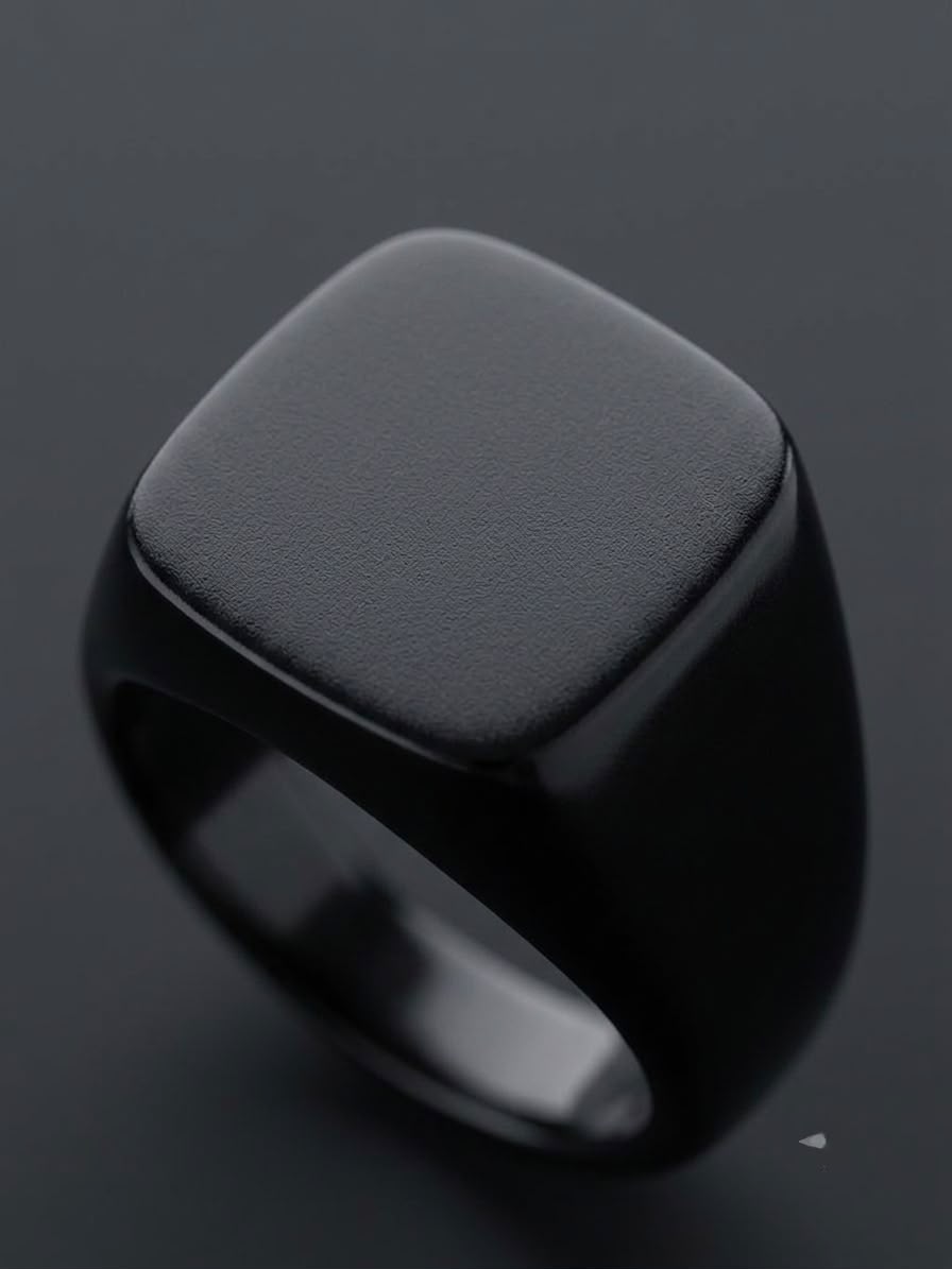 The Obsidian Apex Signet Ring | Matte Black Stainless Steel Ring for Men
