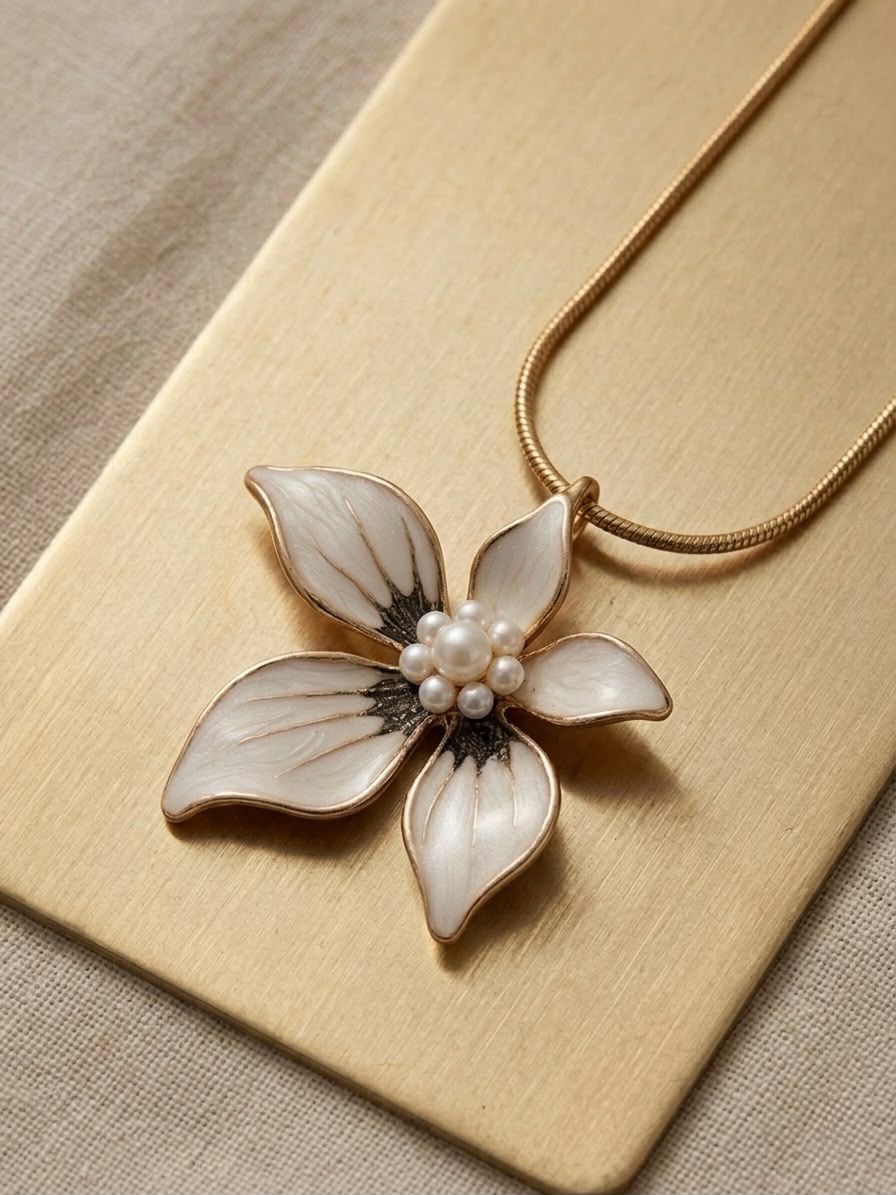 Gold & Ivory Blossom Pearl Necklace for Women