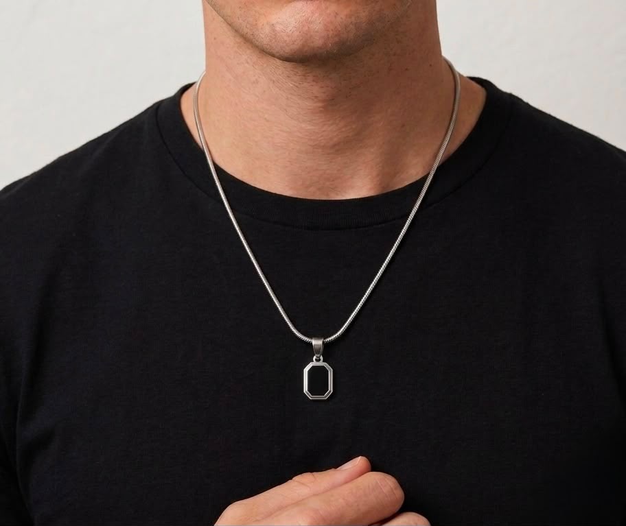 The Sentinel Octagon Onyx Pendant | Premium Silver & Black Onyx Snake Chain Necklace for Men