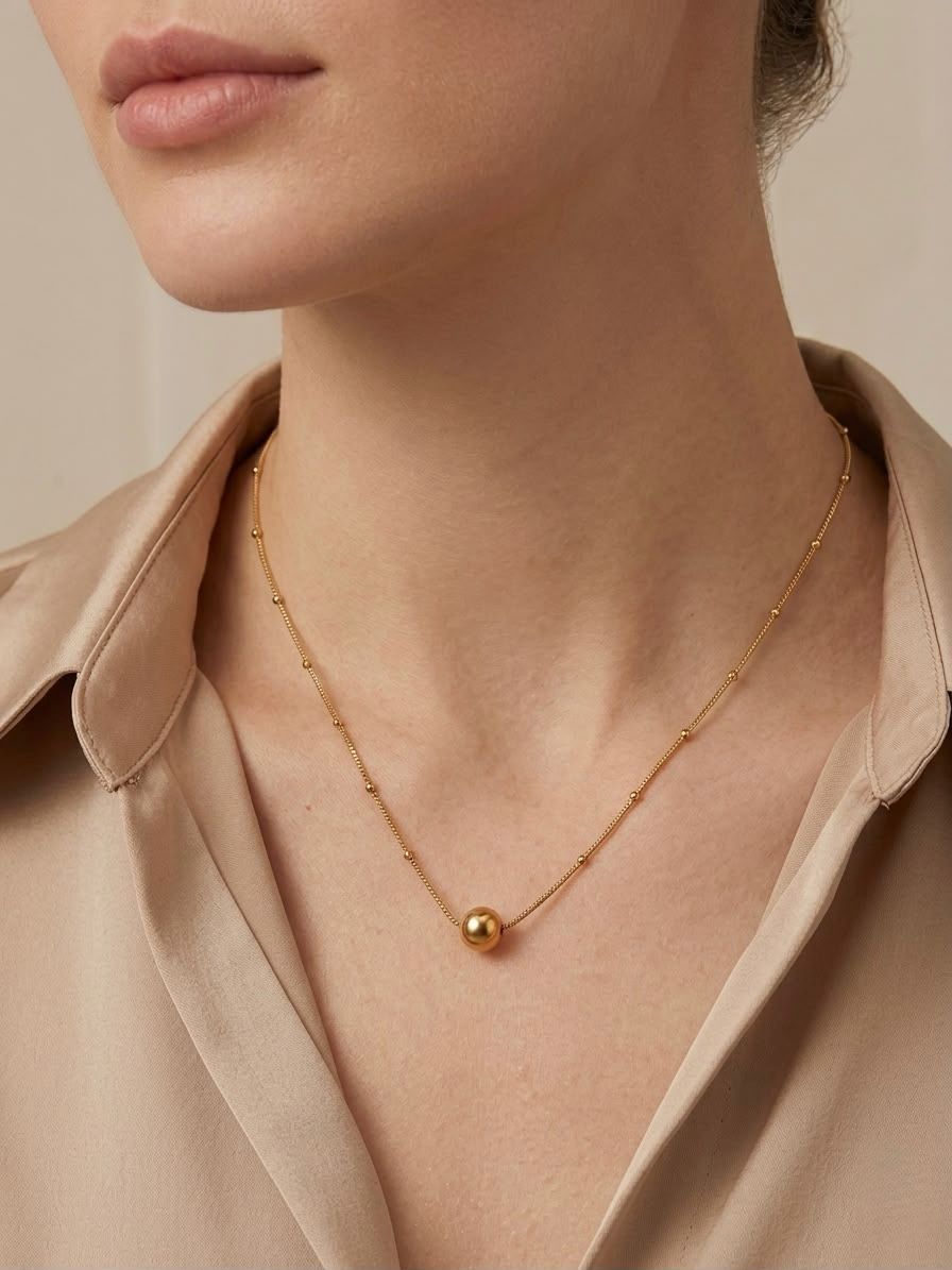 Premium Gold Station Chain & Ball Necklace for Women