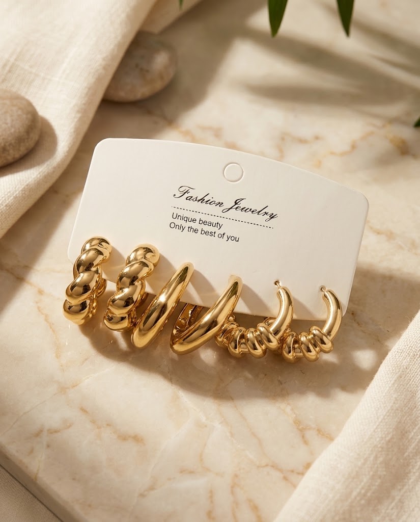 Golden Twisted Hoop Earring Set