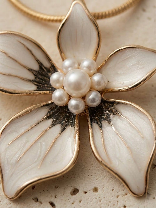Gold & Ivory Blossom Pearl Necklace for Women