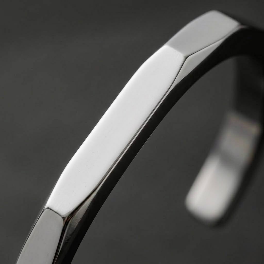 The Prism Geometric Faceted Cuff | Premium Silver Stainless Steel Wrist Cuff for Men