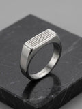 The Pantheon Greca Bar Ring | Premium Brushed Silver Greek Key Signet Ring for Men