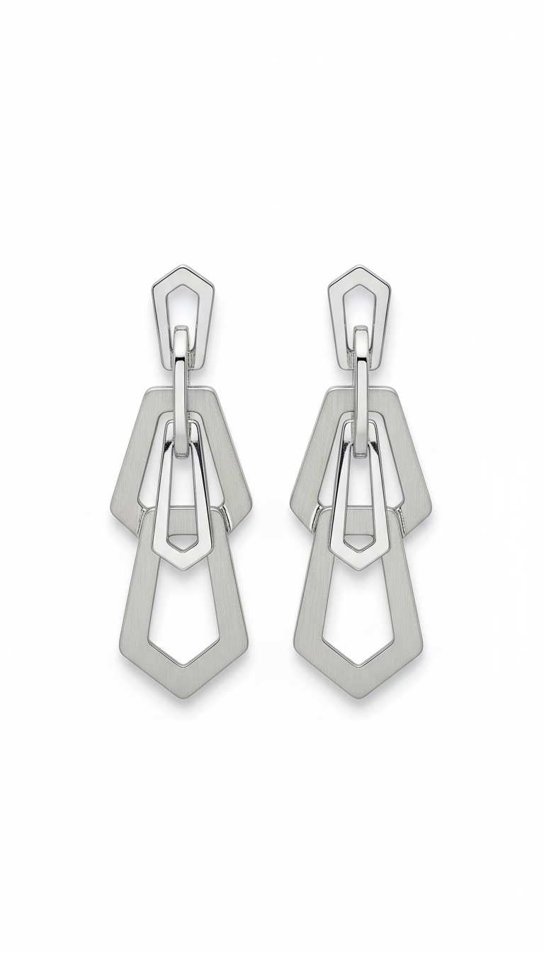 Platinum geometric drop earrings
