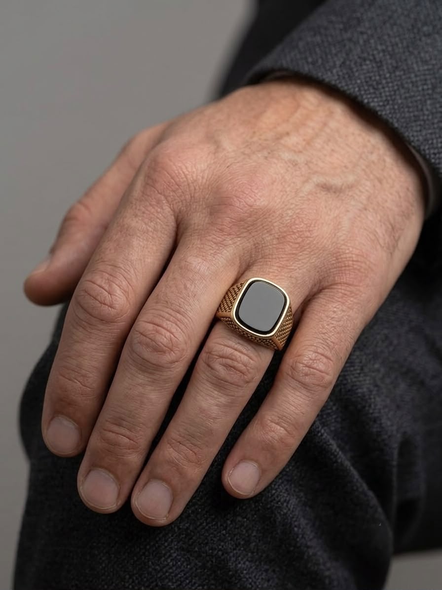 The Aurelius Dotted Onyx Signet Ring | Antique Gold & Black Onyx Men's Ring