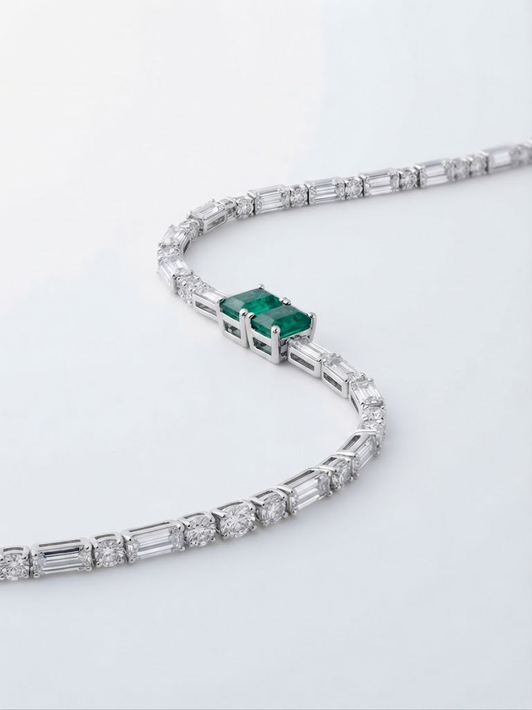 H&M Jewels Emerald Twin-Stone Crystal Tennis Bracelet