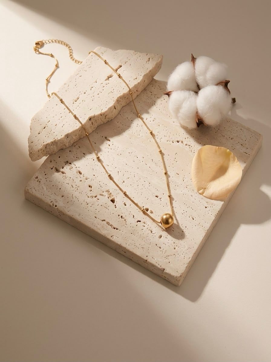 Premium Gold Station Chain & Ball Necklace for Women