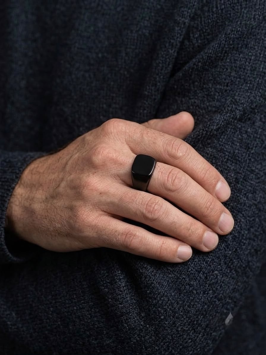 The Obsidian Apex Signet Ring | Matte Black Stainless Steel Ring for Men