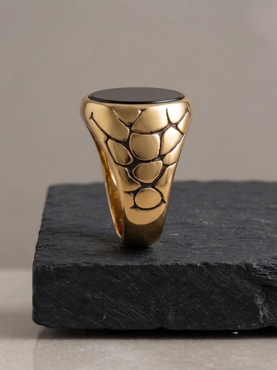 The Imperium Serpent Scale Ring | Luxury Black Onyx & Gold Signet Ring for Men