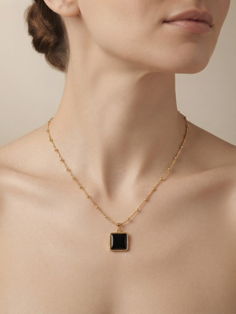 Noir Edge Square Pendant Necklace