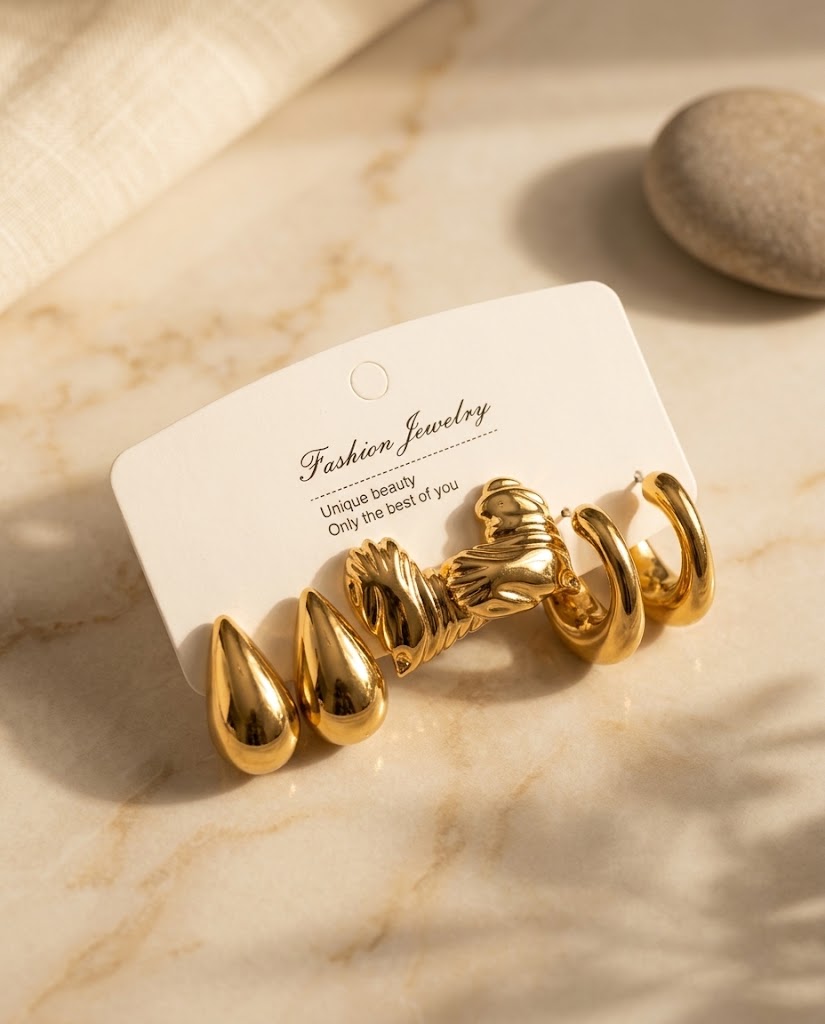 Golden Sculptural Earring Set