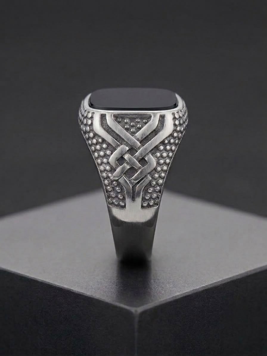 The Valhalla Celtic Onyx Ring | Antique Silver & Black Onyx Signet Ring for Men