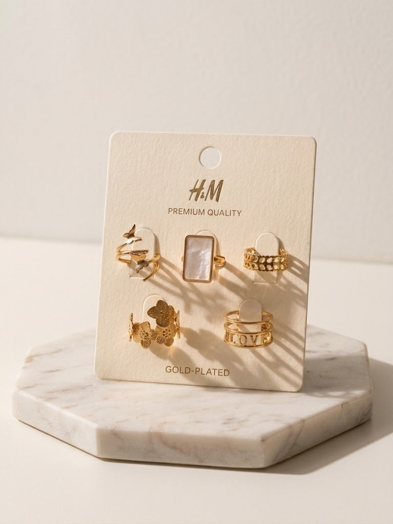 H&M Jewels Premium Brass Finish Anti-Tarnish Butterfly & Floral Ring Set