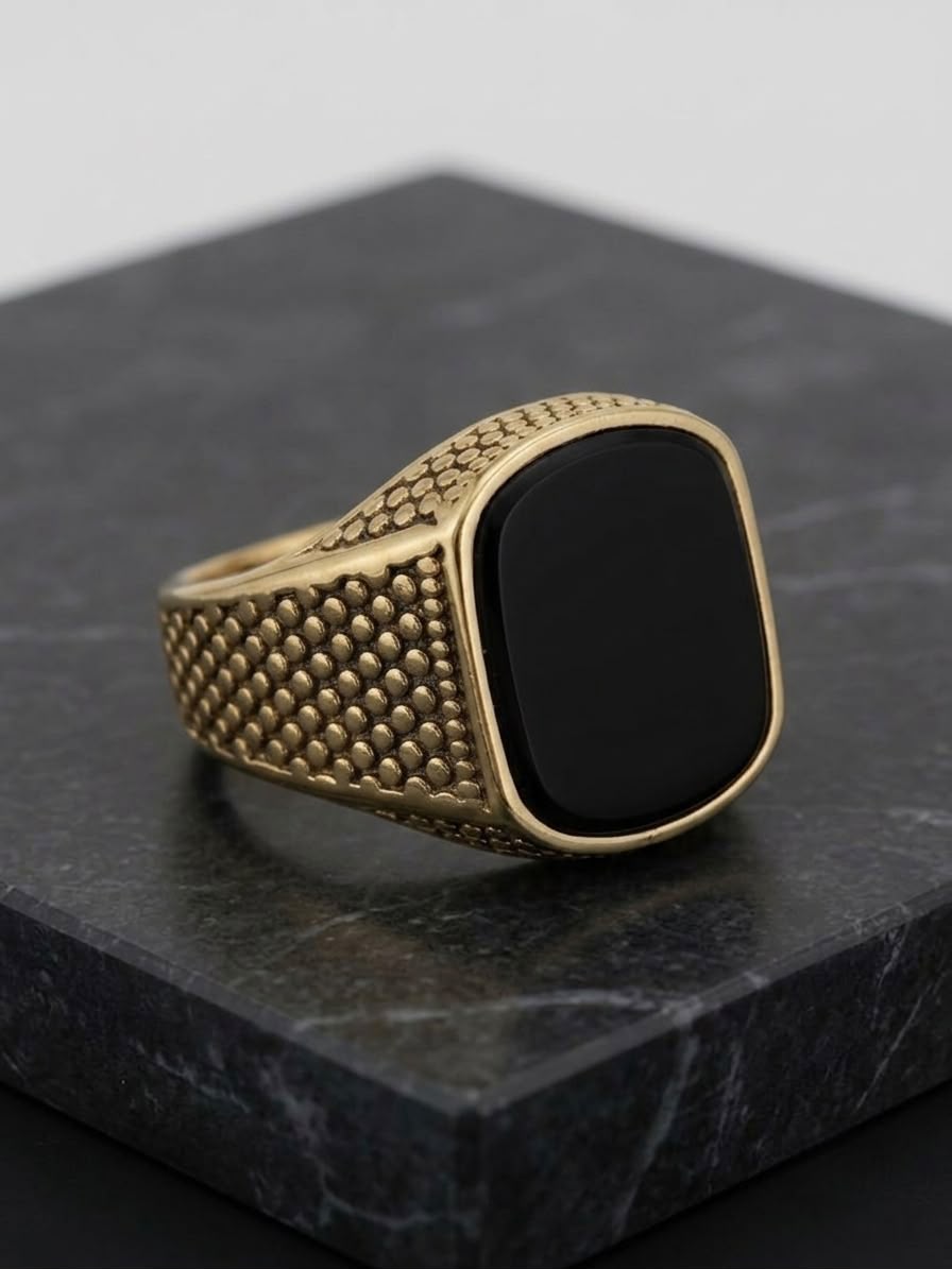 The Aurelius Dotted Onyx Signet Ring | Antique Gold & Black Onyx Men's Ring