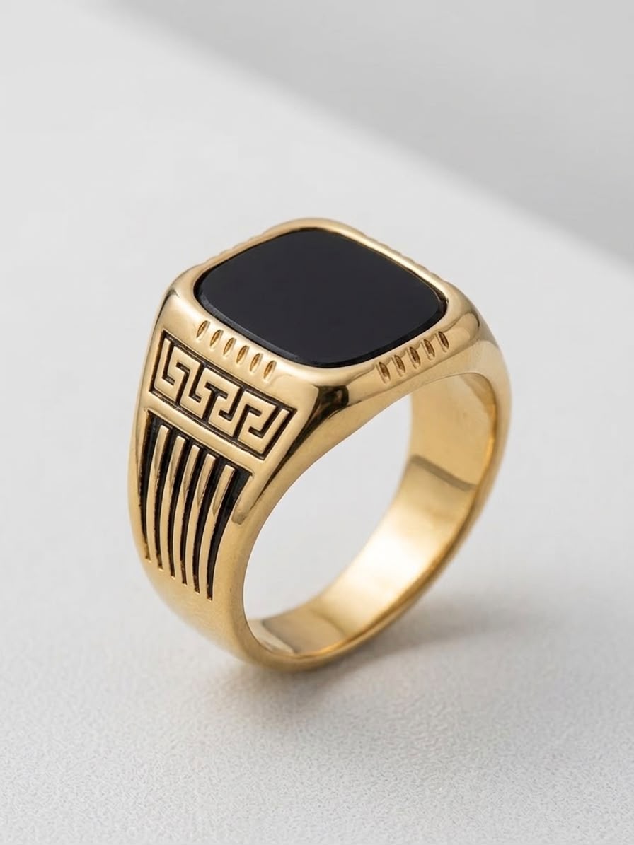 The Spartan Gold Onyx Signet Ring | Premium Gold & Black Greek Key Men's Ring