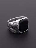 The Cipher Script Onyx Ring | Polished Silver & Black Onyx Signet Ring for Men