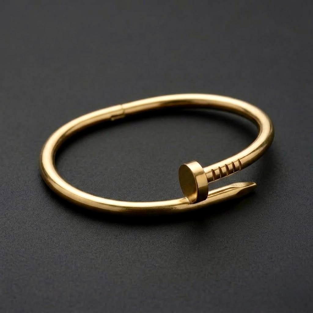 The Imperium Gold Nail Bangle | 18K Gold Tone Stainless Steel Nail Cuff Bracelet for Men