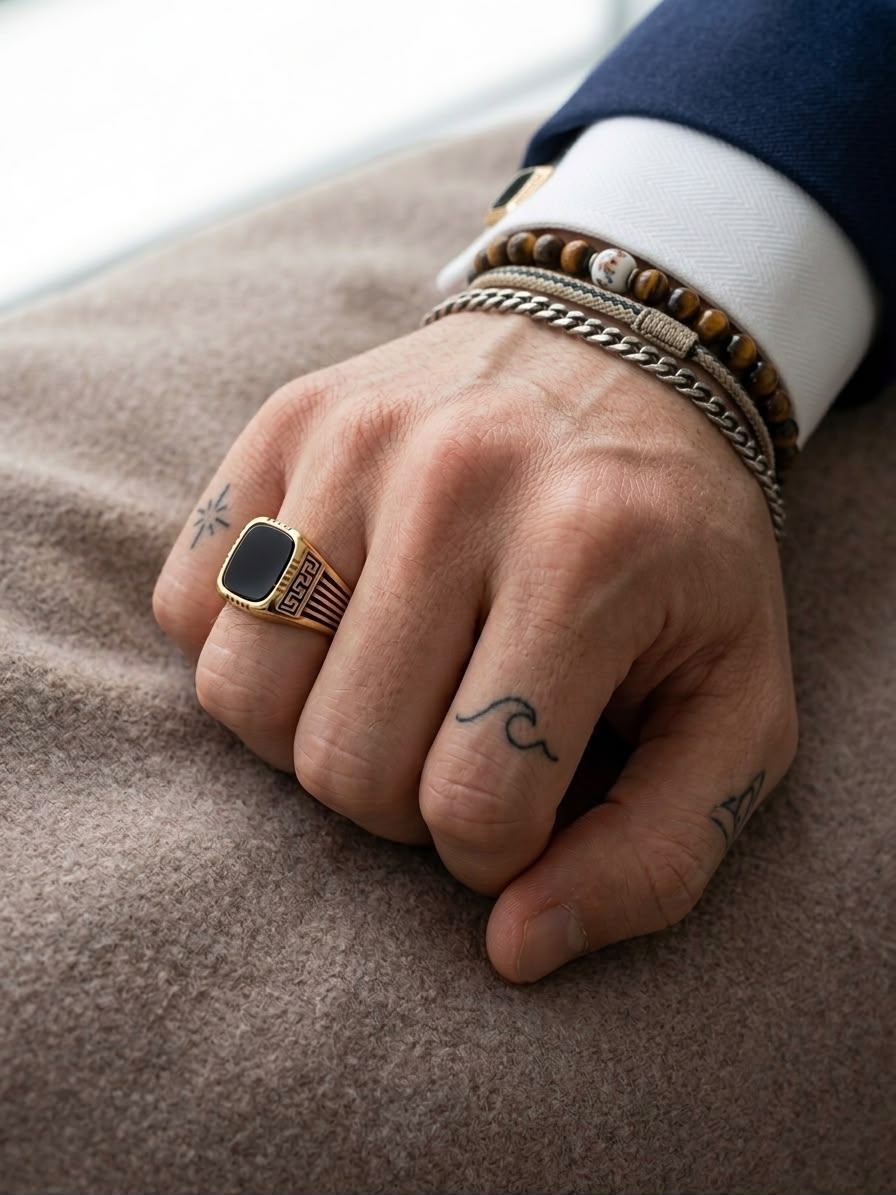 The Spartan Gold Onyx Signet Ring | Premium Gold & Black Greek Key Men's Ring