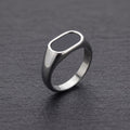 The Oval Onyx Silver Signet Ring | Men's Stainless Steel Black Enamel Ring