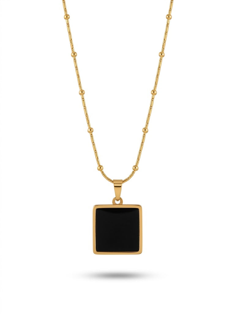 Noir Edge Square Pendant Necklace