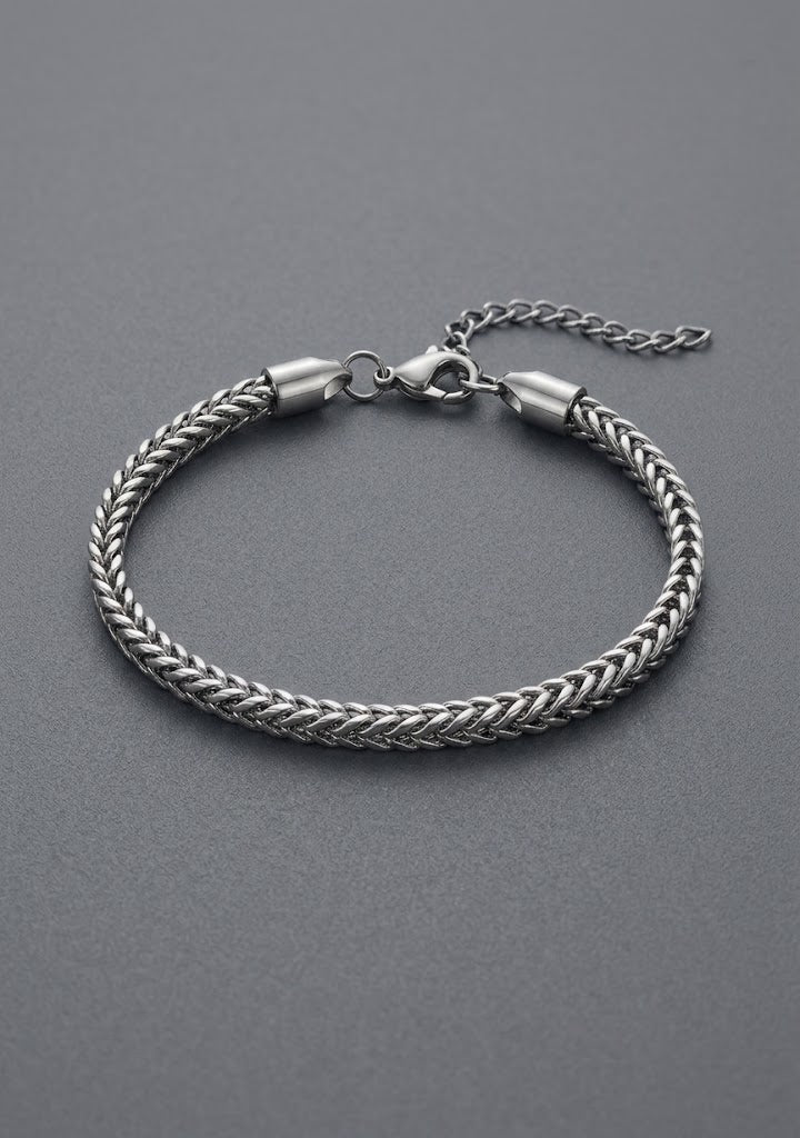 The Velo Silver Franco Chain Bracelet | Stainless Steel Wheat Chain Wristband for Men