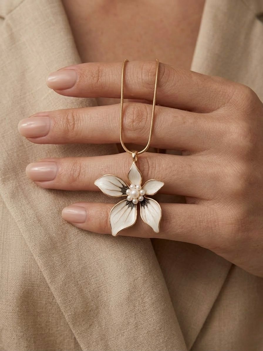 Gold & Ivory Blossom Pearl Necklace for Women