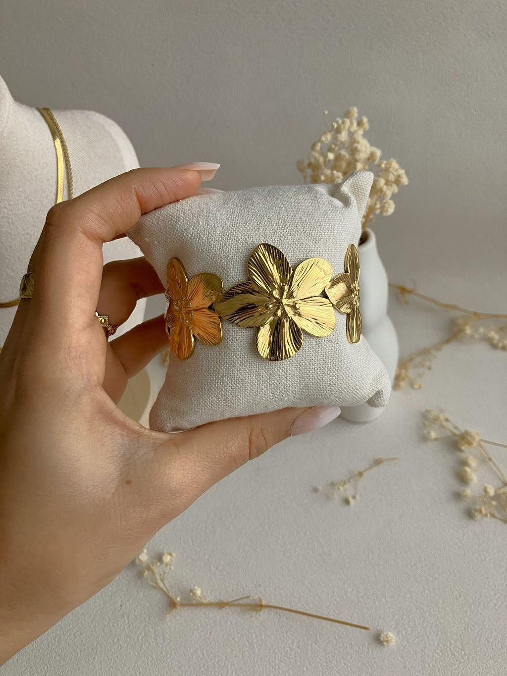 Golden Floral Cuff Bracelet
