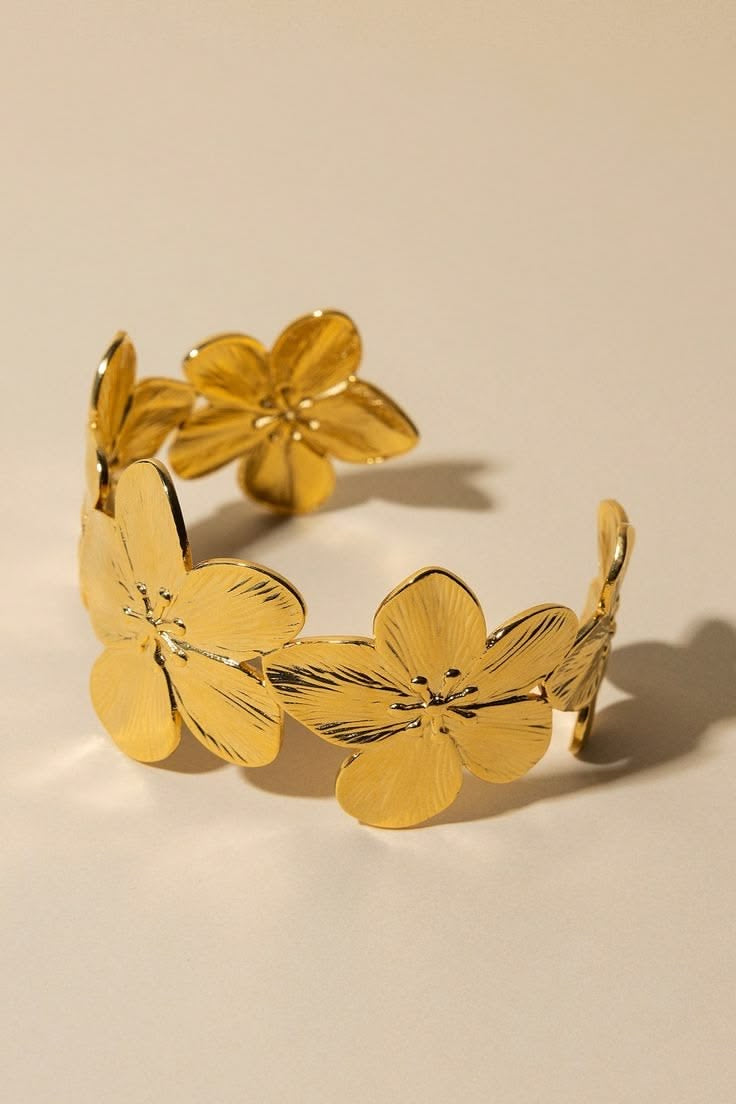 Golden Floral Cuff Bracelet