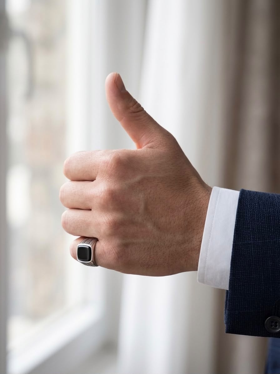 The Cipher Script Onyx Ring | Polished Silver & Black Onyx Signet Ring for Men