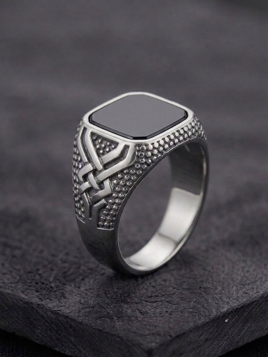 The Valhalla Celtic Onyx Ring | Antique Silver & Black Onyx Signet Ring for Men
